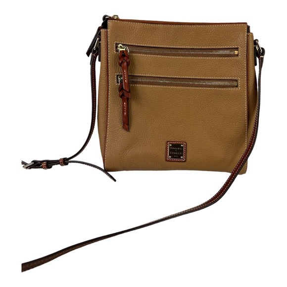 DOONEY & BOURKE Triple Zip Crossbody Shoulder Bag Carmel Pebble Grain LeatherEUC - Picture 2 of 16